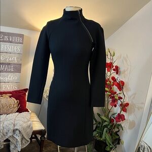 Theory Black Mock Neck Zipper Sheath Dress Size 6
